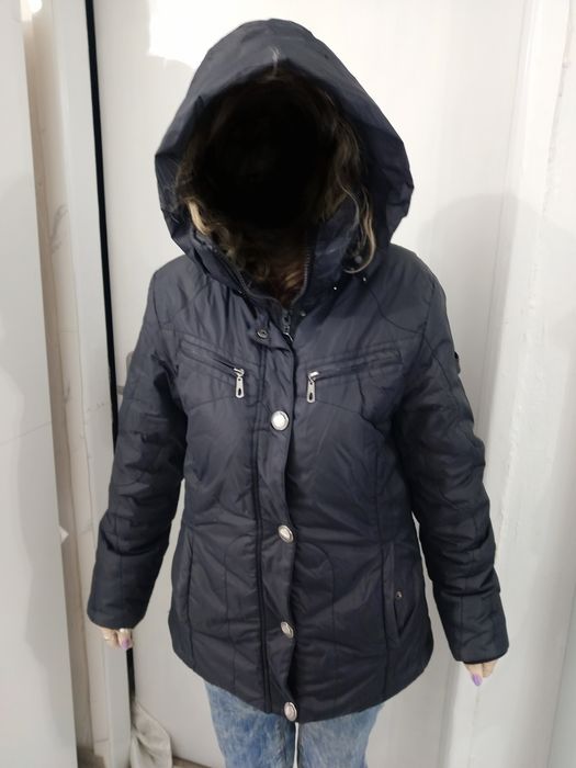 Kurtka ocieplana futro ciemno szara M