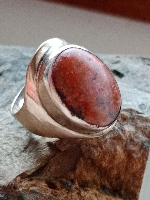 Antyk Stary sygnet z kamieniem duży pierścionek srebrny 800 ?Szwecja