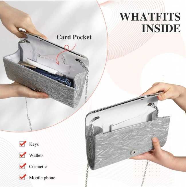 Nowa torebka damska wieczorowa /kopertówka /torebeczka /srebrna !3248!