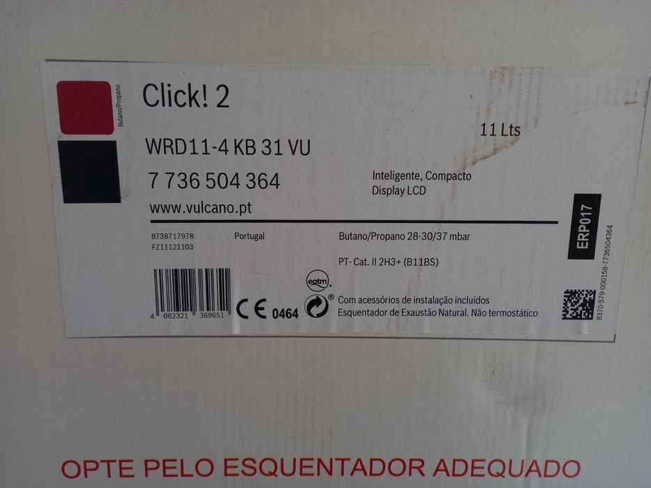 Esquentador Vulcano  Click 2 NOVO (Na Caixa)