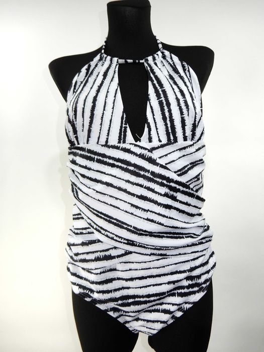 Strój kąpielowy jednoczęściowy biały czarny wzór 44 XXL