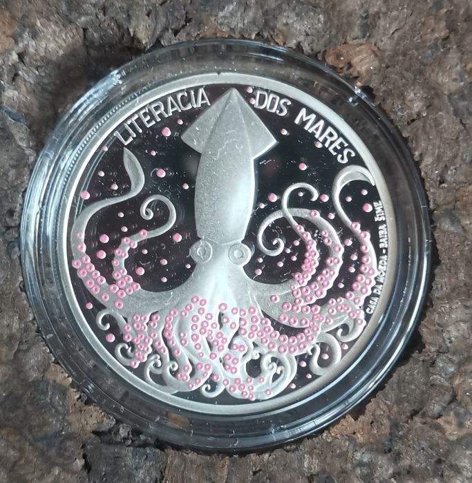 Moeda colorida em prata "Literacia dos Mares"