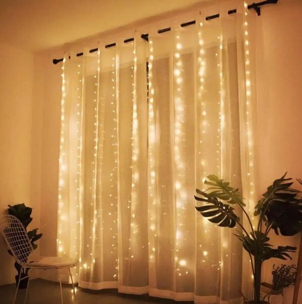 USB гирлянда штора 3х3 м (теплый белый) светодиодная с пультом / Гирля