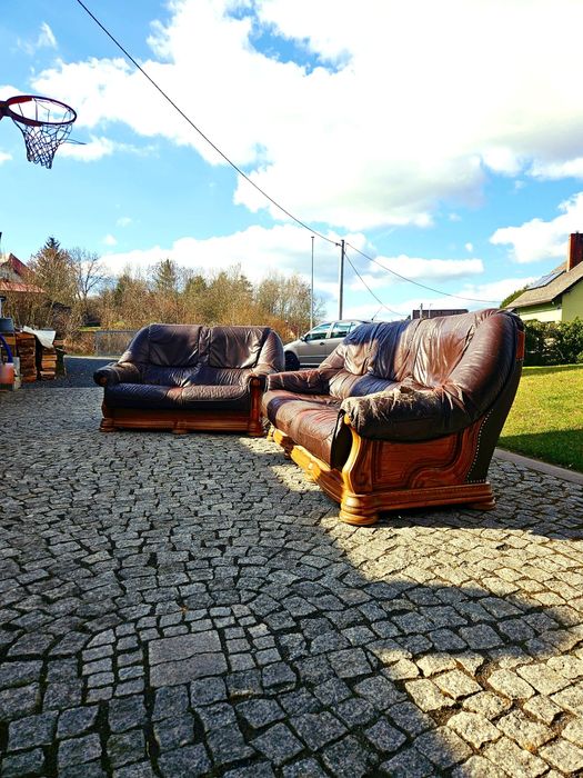 Solidny komplet wypoczynkowy 3+2 | Masywne drewno | Retro styl