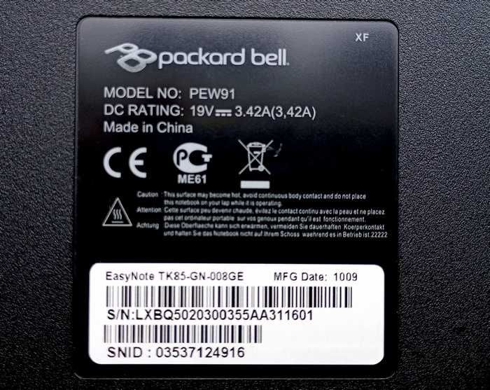 Ноутбук Packard Bell TK85 CPU-Intel Core -i5