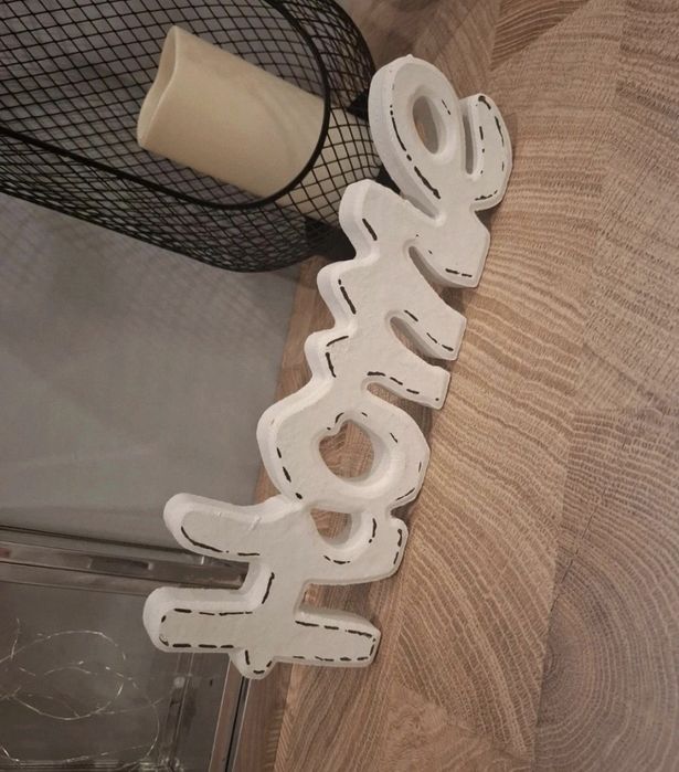 Napis stojący Home ozdoba biały