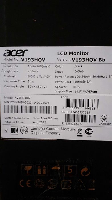 Монітор Acer V193HQV