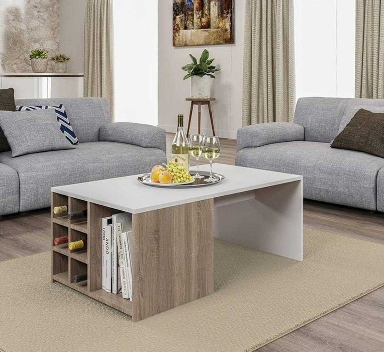 Стол журнальный  кофейный столик в гостинную с полкой на ножках