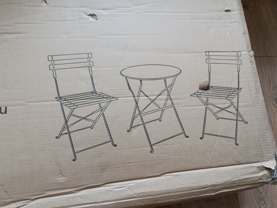 Zestaw bistro ogrodowy 3w1 niebieski – stół + 2 krzesła składane NOWY