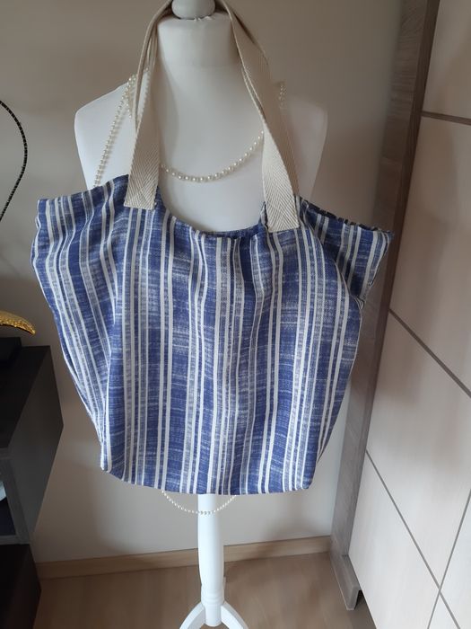 Torebka zara płótno kolekcja niebieska plaża wyjazd sport paski  boho