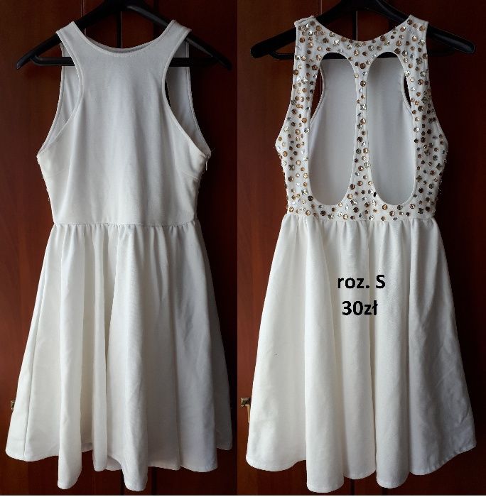 Piękna biała sukienka z kamieniami S