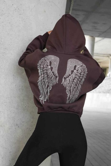 La monne hitowa bluza skrzydła seraph hoodie czekolada
