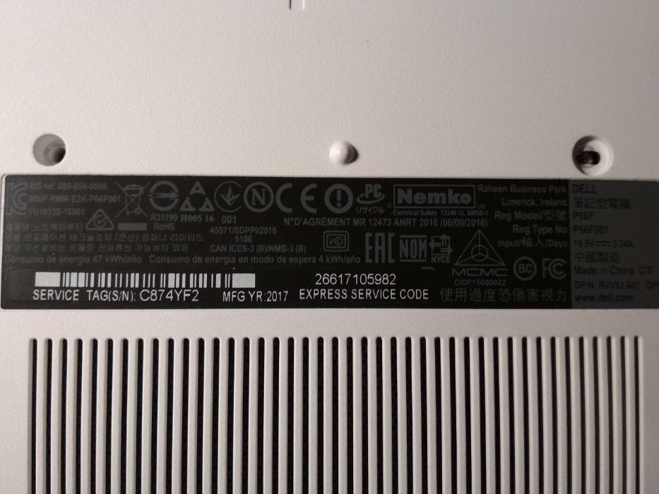 Ноутбук Dell Inspiron 15-5567 P66F001 по запчастям