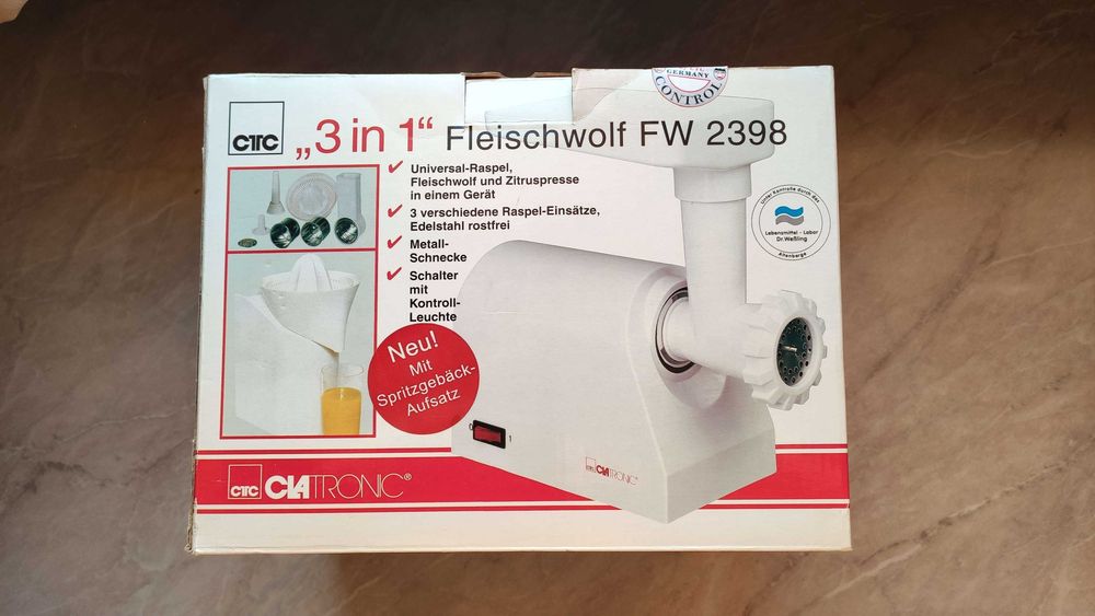 Nowa maszynka do mięsa 3w1 Clatronic FW 2398 - Szatkownica, Wyciskarka