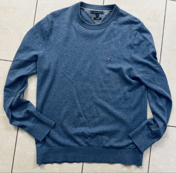 Tommy Hilfiger,męski sweter r.M niebieski extra stan bawełna + kaszmir