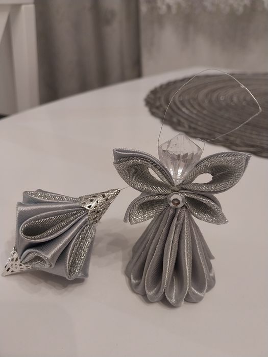 Aniołki,bombki choinkowe ze wstążki handmade