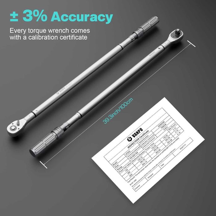 VANPO Chave dinamométrica 3/4", chave de torque de 100-600 Nm