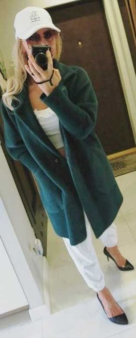 Płaszcz alpaka piękny kolor butelkowa zieleń rozm 44 / XXL