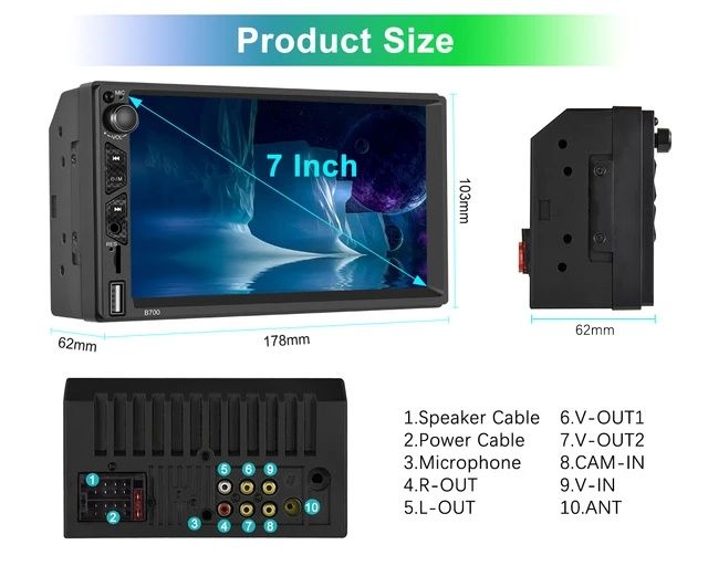 Rádio 2din 7 polegadas CARPLAY Android auto + comando volante+Mic NOVO