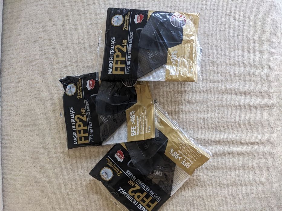 Maseczki Filtrujące FFP2 NR Czarne TW Plast BFE >98% Ochronne 5 Warstw (Zestaw / Pakiet)