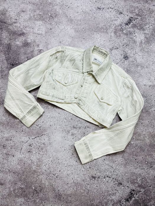 Женская белая молочная джинсовая куртка Zara M/S джинсовая курточка