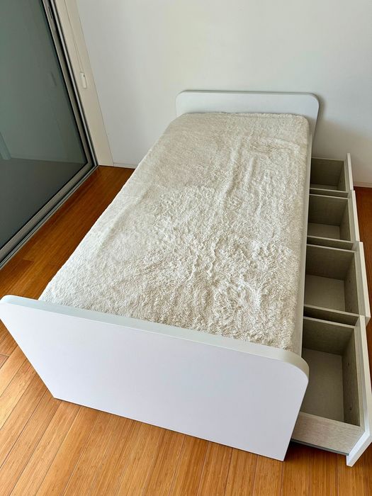Cama Solteiro Branca Com Gavetas