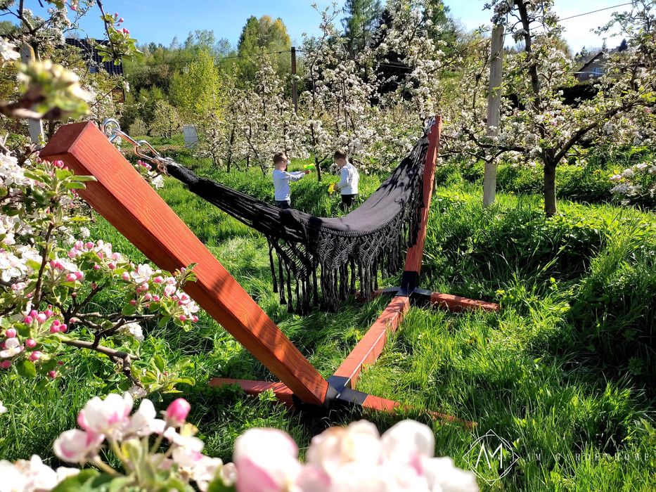 Hamak bawełniany Leżak brazylijski MAKRAMA Ecru / Grafit / Czarny XXL