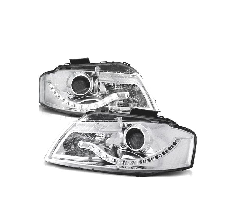 FARÓIS AUDI A3 8P 03-08 LUZ LED DIURNA FUNDO CROMADO