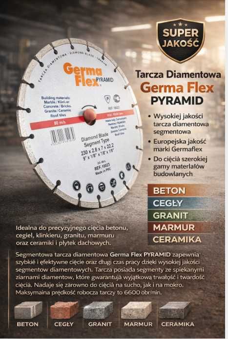 Tarcza diamentowa 230 mm beton gres kostka segmentowa szlifierka