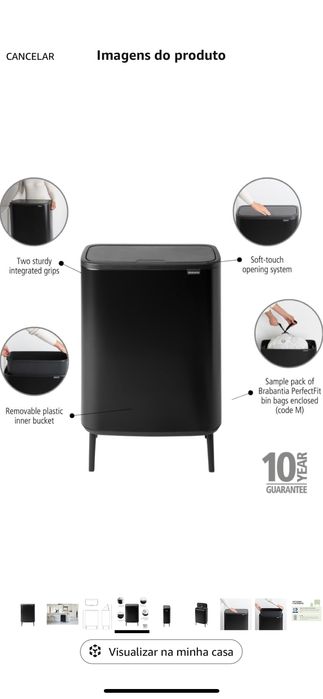 Brabantia: Caixote de lixo (lixeira) grande, com perninhas, de 60L