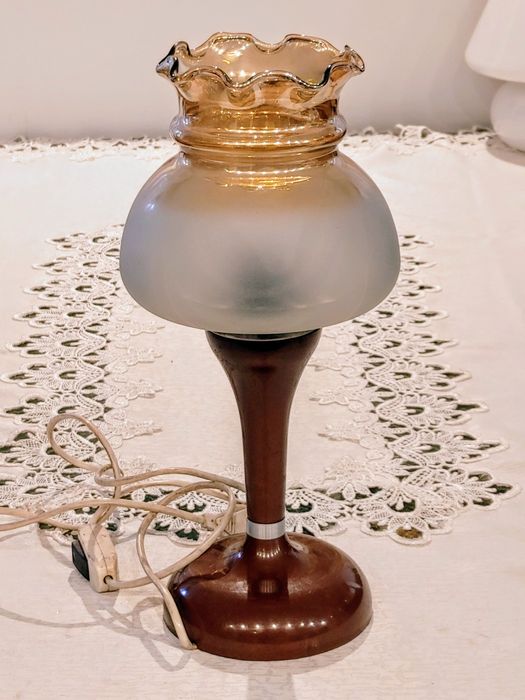 Lampka nocna stołowa szklany klosz PRL retro vintage