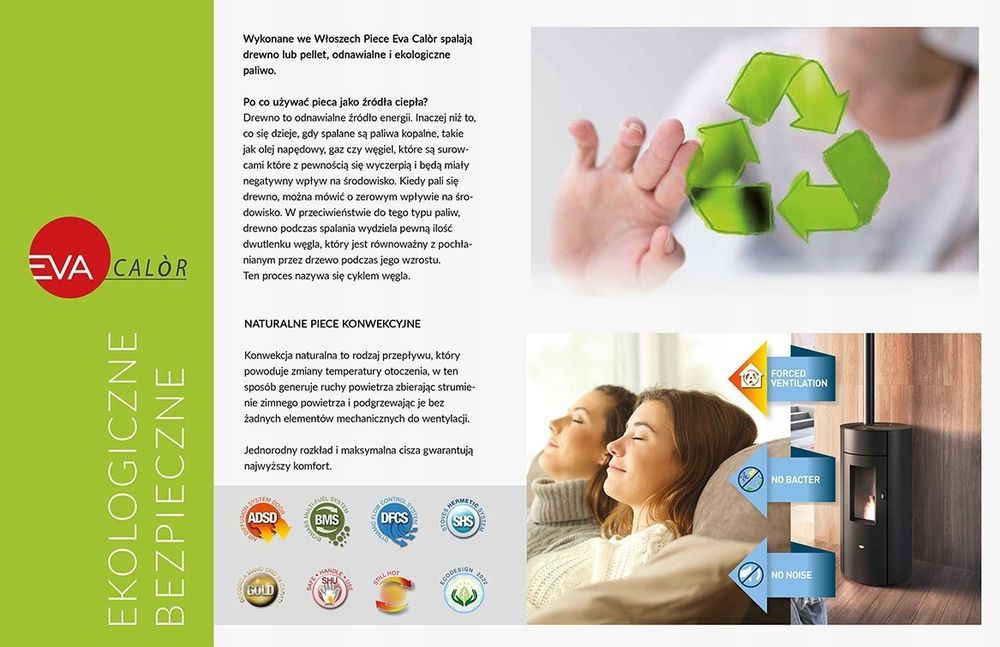 Piec kominek na pellet Eva Calor Diletta 10.5kW 2x DGP czerwony