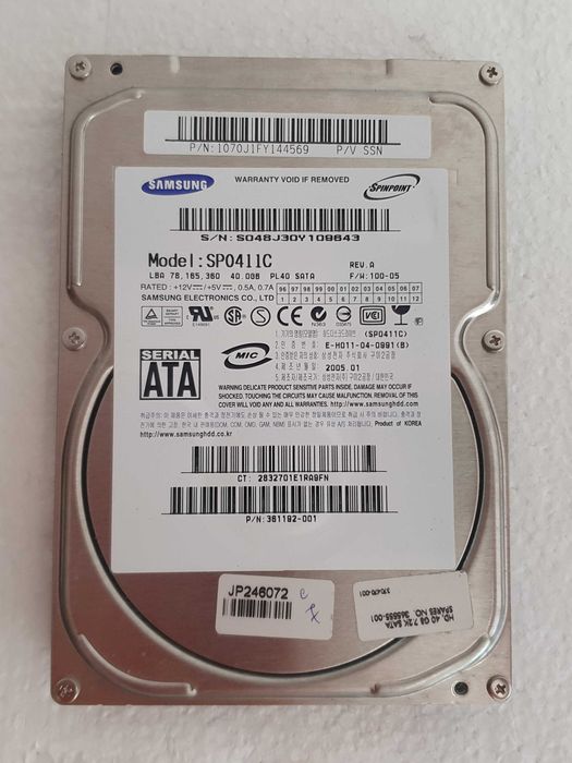 Samsung SP0411C Hard Drive, SATA, Vintage, NEW, 40GB64585051883394120