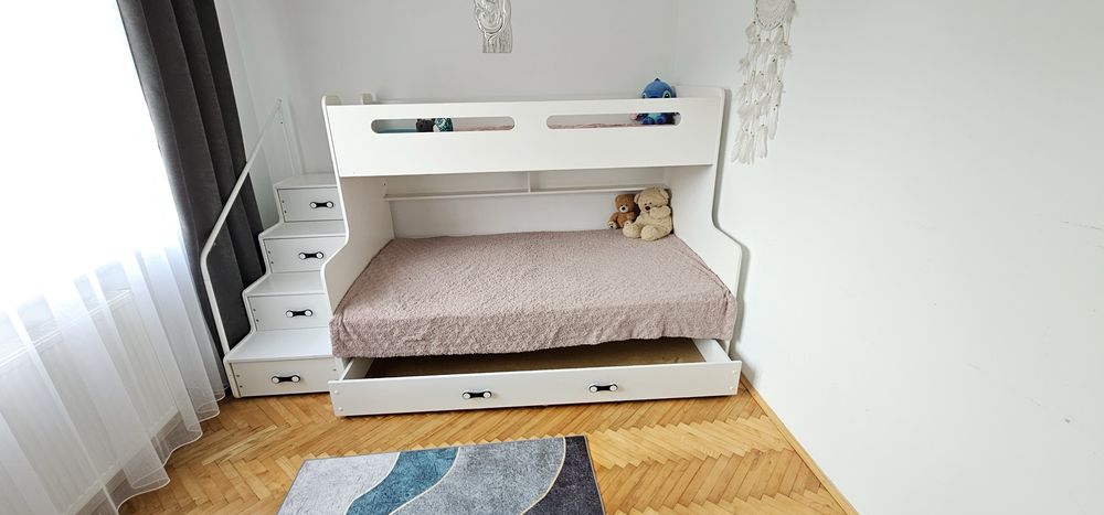 Łóżko młodzieżowe piętrowe MAX 3 120X200 z materacem i szufladą, białe