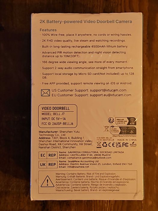 XTU Bezprzewodowy dzwonek do drzwi z kamerą, dzwonek wideo WiFi