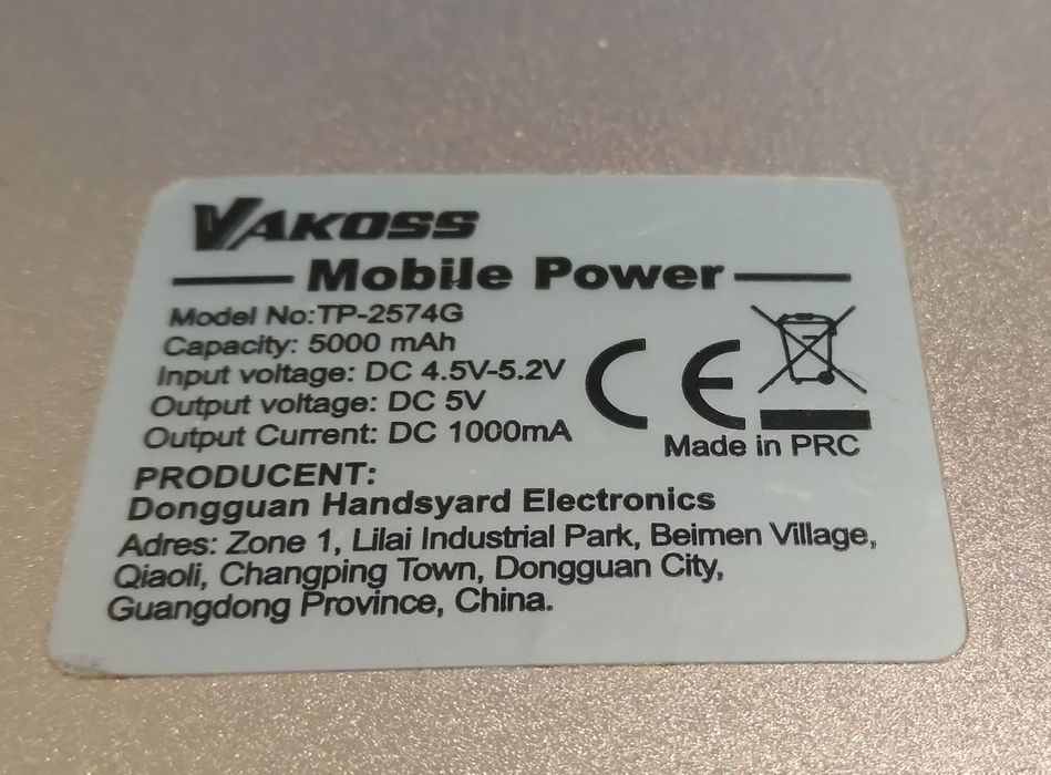 Powerbank Vakoss 5000 mAh slim z kablem