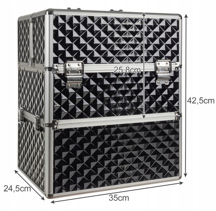 Duży kuferek kosmetyczny XL 3D z odpinanym spodem i zamkiem na klucz