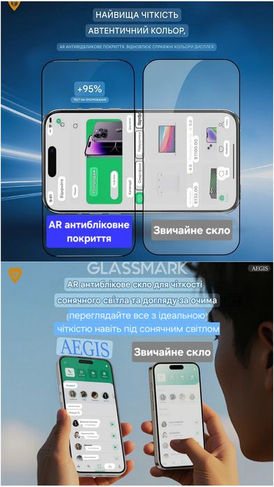 Захисне скло iPhone 17 Pro Max 15/16 защитное стекло Aegis AR iphone 17pro
