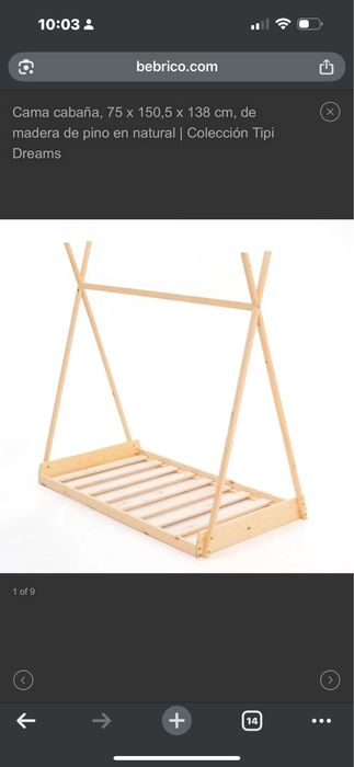 Cama cabaña, 75 x 150,5 x 138 cm, de madera de pino en natural