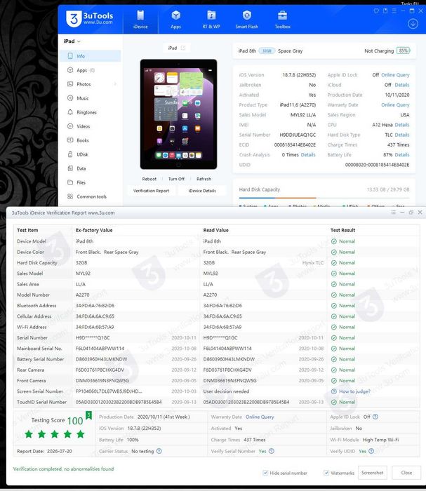 актуальний iOS 26 без обмежень та ремонтів Apple iPad 8 th 10.2" 32gb