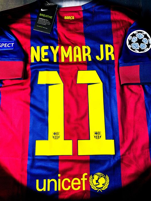 (M) Neymar JR #11 Barcelona 2014/2015 z Finału Ligi Mistrzów Vintage Nike Nowa Domowa Piłkarska Koszulka Sportowa T-shirt | Champions League UEFA