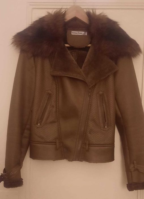 Casaco pele sintéctica castanho