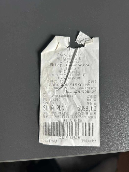 Iphone 15 Pro 128GB / 87% baterii / Dowód zakupu
