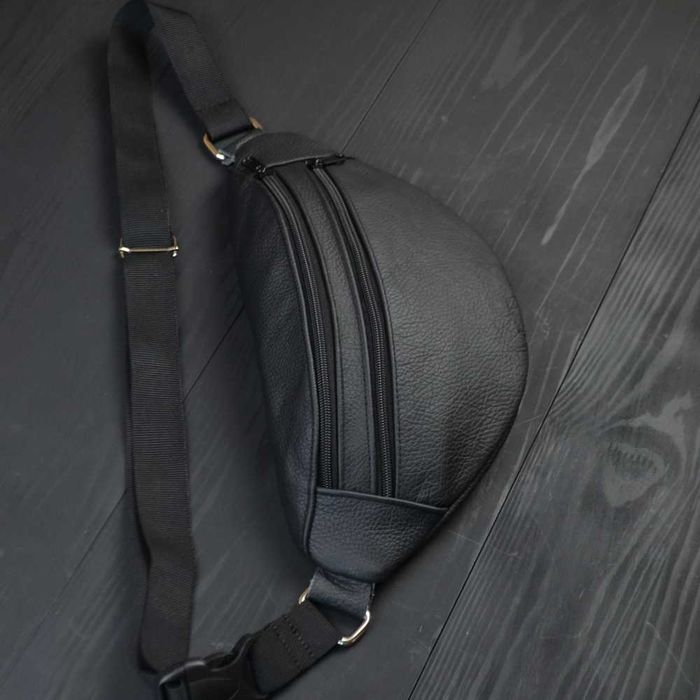 Бананка з натуральної шкіри, сумка чоловіча/жіноча барсетка чорна