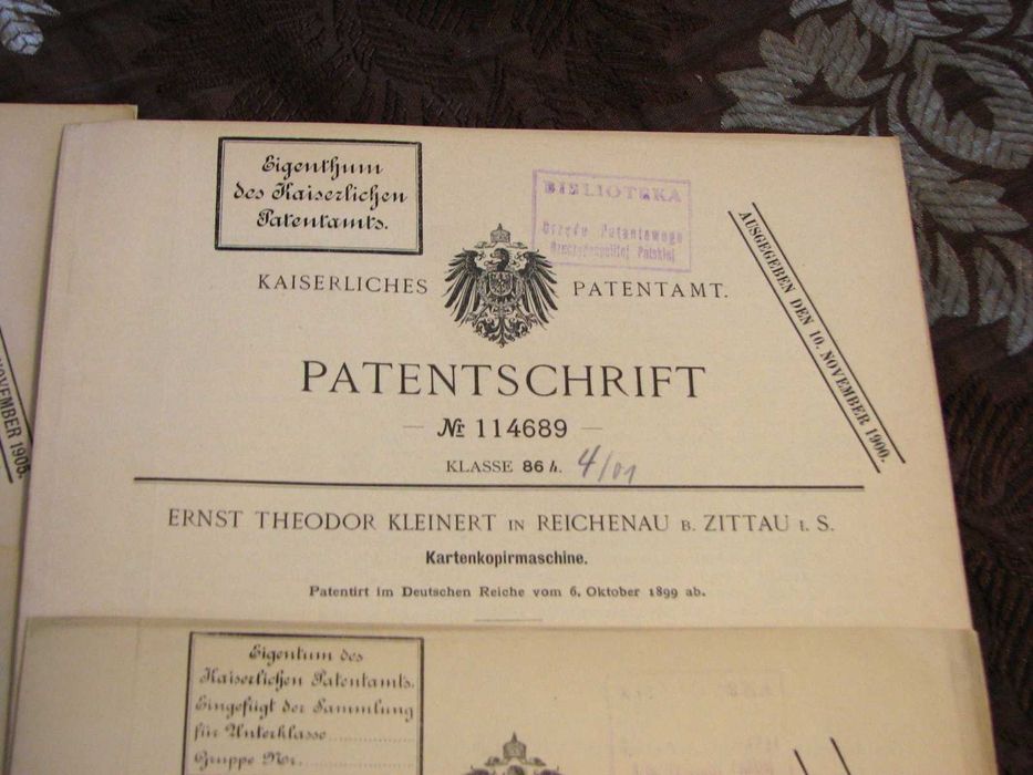 Patenty WW1 Kaiser Reich  4 sztuk  Oryginalne unikalne dokumenty 1900