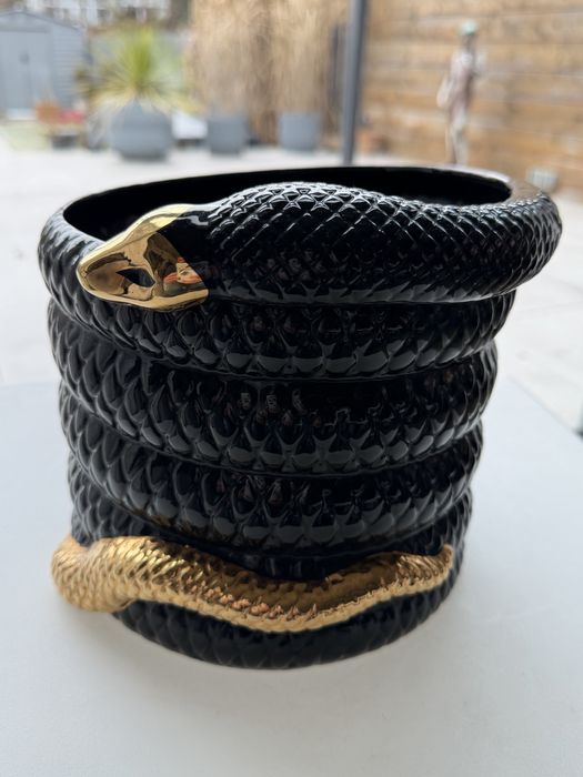 Snake Planter 563 Designerska Osłonka Doniczka Black & Gold Hollywood