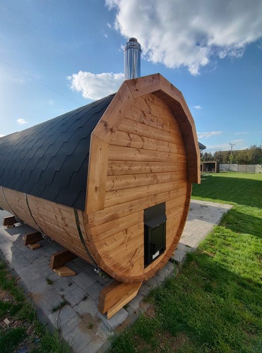 Sauna ogrodowa Beczka (Z przedsionkiem) 420 cm !! Piec na drewno !!