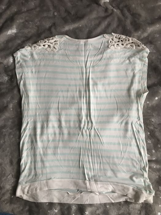 Koszulka bluzka t-shirt w paski koronka rozm. 40 L #1