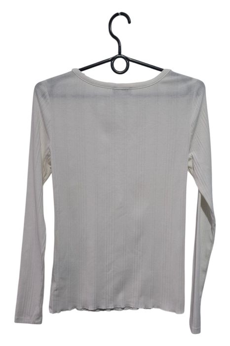 Longsleeve damski Etam, Biały, Prążkowany, Guziki, Dekolt V, Rozmiar S