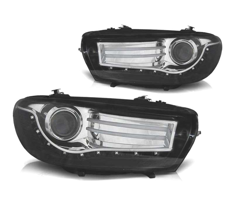 FARÓIS FRONTAIS PARA VOLKSWAGEN VW SCIROCCO 08-14 LUZ DIURNA CROMADO / PRETO